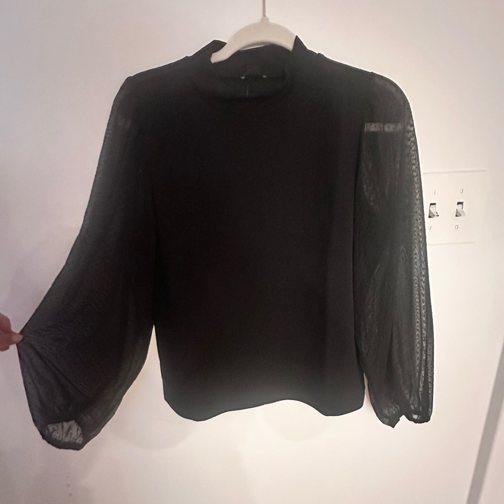 Ann Taylor Black Sheer Sleeve Blouse